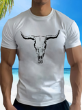 Men's T-Shirt Desolate Desert Landscape With Withered Longhorn Cattle Skull Drawing