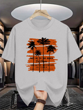 Men's T-Shirt Take Me To The Beach With Sunset Palms And Painted Orange Background Trees