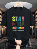 Men's T-Shirt Stay Cool Awesome Neon Letters On Black T Shirt