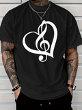 Men's T-Shirt Minimalist Design With Intertwined Heart And Musical Note Symbol