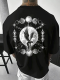Men's T-Shirt Celestial Cycle With Luminous Moon Phases Enveloping Mystical Winged Angel