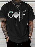 Men's T-Shirt Golf Tee With Textured Ball Among Graphic Letters And Green Cap