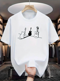 Men's T-Shirt Minimalist Art Line Drawing With Musical Instruments And Cute Cat