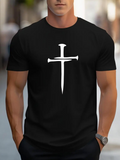 Men's T-Shirt Minimalist White Nail Shaped Symbol Forming Bold Cross