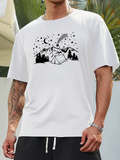 Men's T-Shirt Starry Night Sky With Crescent Moon Camp And Paraglider Over Mountains