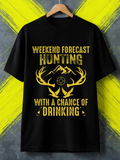 Men's T-Shirt Weekend Forecast Hunting With Mountain Silhouette Antlers Sun And Target