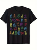 Men's T-Shirt Colorful Neon Outlined Hand Gestures Sign Language Symbols
