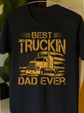 Men's T-Shirt Best Truckin Dad Ever With Stars Stripes And Semi Truck