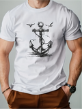 Men's T-Shirt Vintage Nautical Anchor With Flying Seagulls Over Calm Ocean Water Anchor