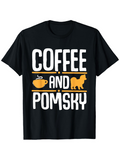 Men's T-Shirt Coffee And Pomsky Silhouette With Iconic Cup And Friendly Dog