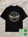 Men's T-Shirt Vintage Label With Spreading Wings Logo And Retro Badge Black T Shirt