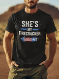 Men's T-Shirt Shes My Firecracker With Bold Patriotic Arrow American Flag Print