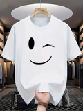 Men's T-Shirt Minimalist Playful Winking Face On Pure White Cotton Shirt