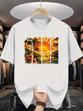 Men's T-Shirt Golden Sunrise With Palm Trees And Tropical Ocean Beach Scenery