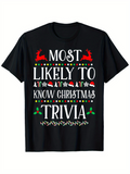Men's T-Shirt Most Likely To Know Christmas Trivia With Reindeer And Holiday Icons Shirt