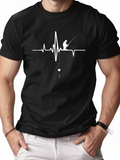 Men's T-Shirt Heartbeat Pulse Line With Silhouette And Simple Fishing Man
