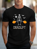 Men's T-Shirt Deadlift Skeleton With Pumpkins Lifting Among Bats Halloween Night