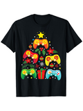 Men's T-Shirt Colorful Holiday Tree Made Of Festive Gaming Controllers And Ornaments