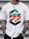 Men's T-Shirt Colorful Sunset Palm Trees Overlay Modern Geometric Shape