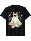 Men's T-Shirt Golden Bow Halloween Ghost Surrounded By Webs And Bats