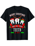 Men's T-Shirt Merry Christmas Festive Snowy Night With Cartoon Santa Teeth