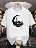 Men's T-Shirt Eid Mubarak Golden Crescent Moon With Mosque And Star Night Sky