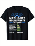 Men's T-Shirt Mechanic Hourly Rate Chart With Blue Wrench Stars And Car Icons