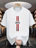Men's T-Shirt Never Give Up Minimalist Red Stripes Under Simple Inspirational Text T Shirt
