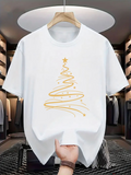 Men's T-Shirt Golden Swirling Lines With Stars Forming A Festive Holiday Christmas Tree