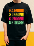 Men's T-Shirt Eat Sleep Drift Repeat Neon Colors With Stacked Block Letters T Shirt