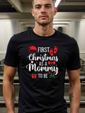 Men's T-Shirt First Christmas As A Mommy To Be With Red Santa Hat And Small Gift Icons