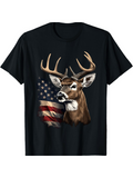 Men's T-Shirt Majestic Deer Standing Proudly Before American Flag
