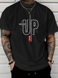 Men's T-Shirt Never Give Up Bold Typography With Vertical Red Accent Lettering