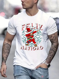 Men's T-Shirt Dancing Santa Claus With Snow Overlapping Letters Christmas Figure