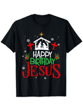 Men's T-Shirt Happy Birthday Jesus Nativity Scene Snowflakes Red Green Crosses T Shirt