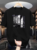 Men's T-Shirt Silhouetted Palm Trees With Sunset Reflections And Urban Street Scene