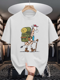 Men's T-Shirt Adventurous Safari Giraffe Wearing Hat With Hiking Gear Backpack