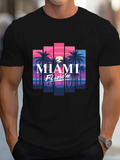 Men's T-Shirt Miami Florida Sunset Palms With Neon Pink Beach Scene