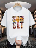 Men's T-Shirt Sunset Golden Beaches Within Bold Capital Letters Sunset