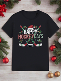 Men's T-Shirt Happy Hockey Days Festive Candy Cane Pattern With Santa Hat And Hockey Sticks