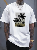 Men's T-Shirt Summer Holiday Coastal Breeze Silhouette Palms With Soft Sunset Palm Tree
