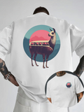 Men's T-Shirt Sunset Mountains With Retro Train On Majestic Llama