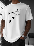 Men's T-Shirt Minimalist Flock Of Birds In Flight Across Clear White Sky