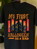 Men's T-Shirt My First Halloween As A Dad Haunted Houses With Glowing Windows At Dusk
