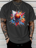 Men's T-Shirt Colorful Paint Splash With Exploding Burst Surrounding Basketball Hoop Backboard And Ball