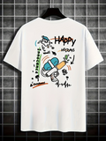 Men's T-Shirt Happy Holidays Cartoon Drawing With Playful Scribbles And Bold Doodle Rocket
