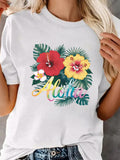 Women's T-Shirt Aloha Vibrant Tropical Leaves With Bright Hibiscus Flowers And Lush Palm