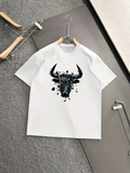 Men's T-Shirt Abstract Splattered Ink Design With Bold Black Bull Head