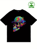 Men's T-Shirt Multicolor Graffiti Paint With Neon Details Baseball Cap Skull