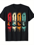 Men's T-Shirt Colorful Vintage Electric Guitars With Dripping Paint Effects Guitar
